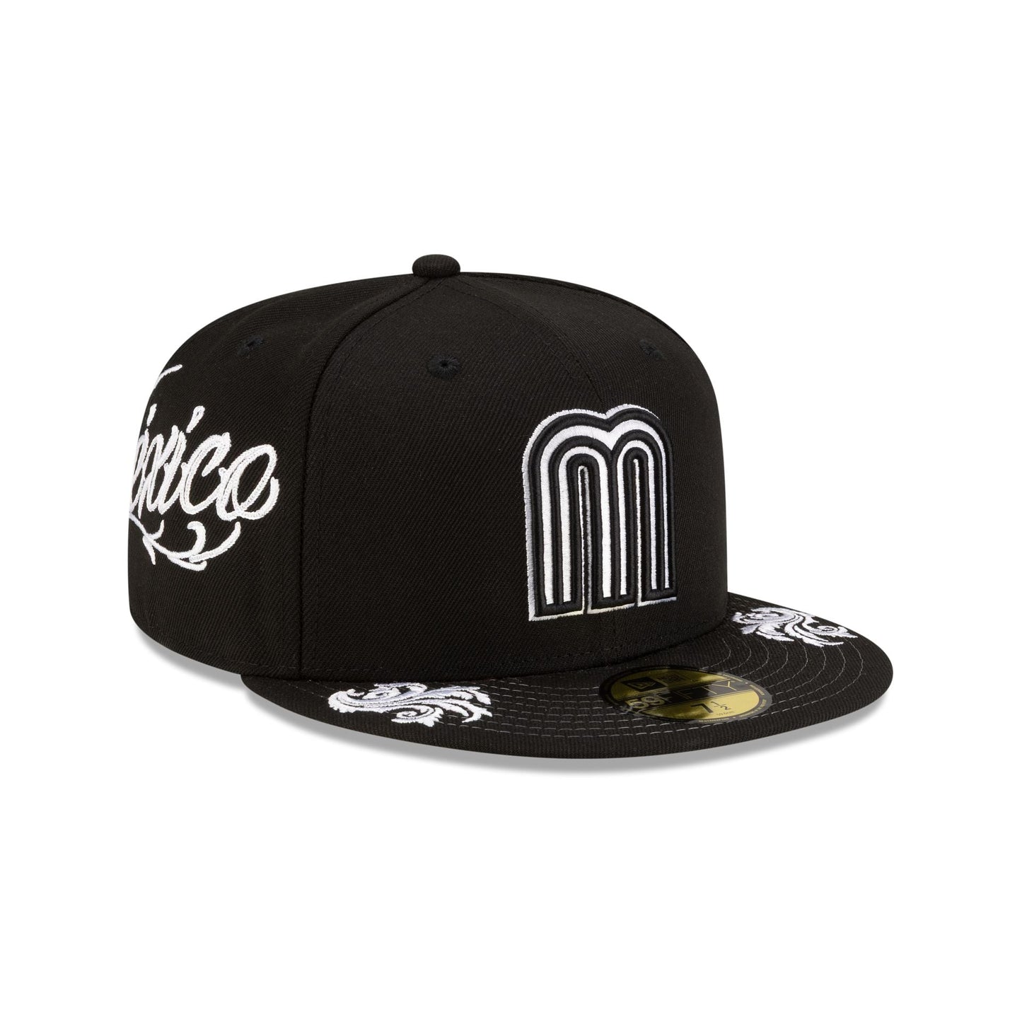 Mexico Baseball Script Black and White 59FIFTY Fitted Hat